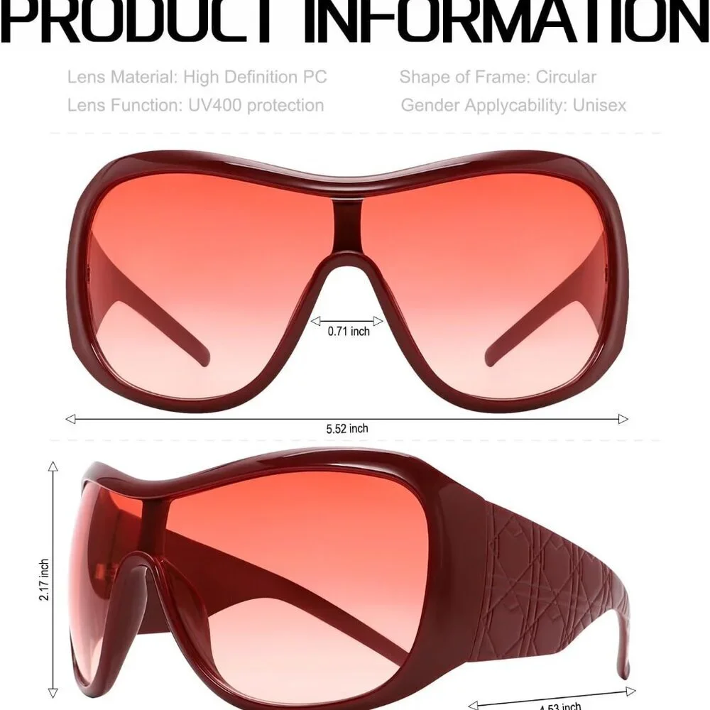 Oversized Sunglasses Plastic 80s Retro Big Tinted Wrap for Women Men UV Shield - Picture 2 of 6
